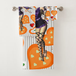 Grey & White Stripe Fairy  Bathroom Towel Sets