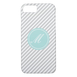 Grey & White Stripe Monogram iPhone 7 Case