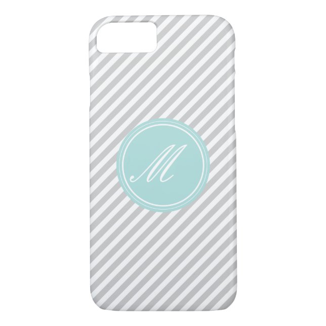 Grey & White Stripe Monogram iPhone 7 Case (Back)