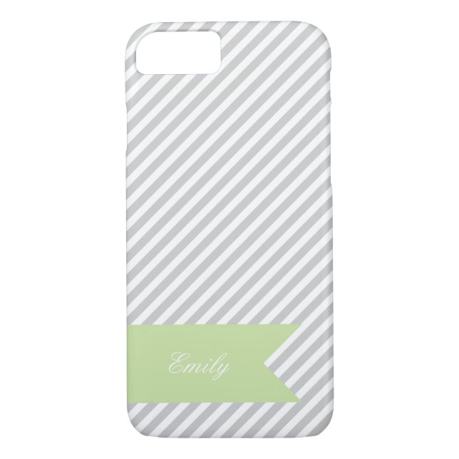 Grey & White Stripe Monogram iPhone 7 Case (Back)
