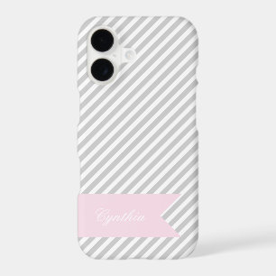Grey & White Stripe Monogram iPhone 7 Case