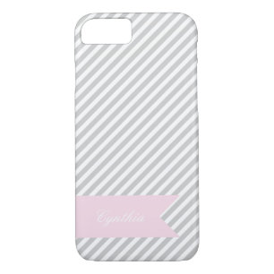 Grey & White Stripe Monogram iPhone 7 Case