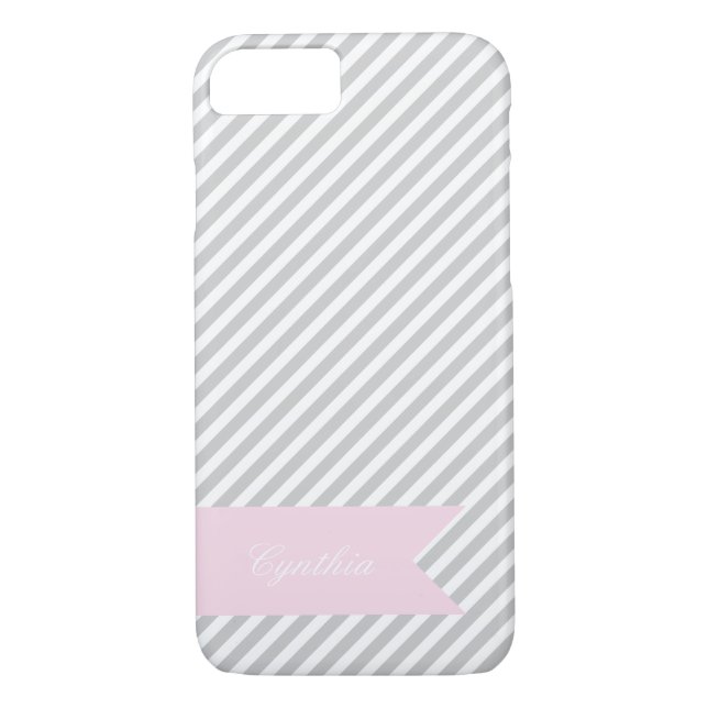 Grey & White Stripe Monogram iPhone 7 Case (Back)