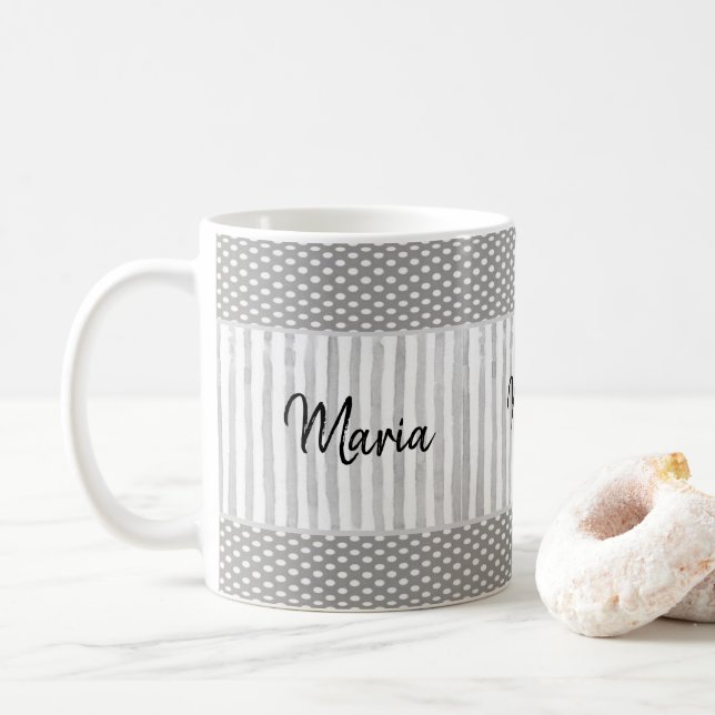 Grey White Stripe Mug (With Donut)
