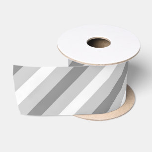 Grey & White Stripe Striped Minimal Abstract Style Satin Ribbon