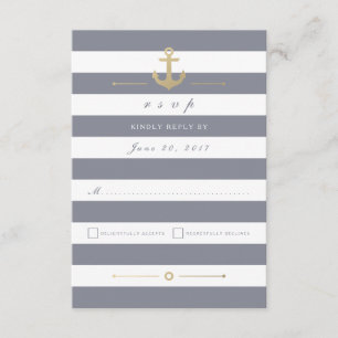 Grey White Striped Nautical Response RSVP Card