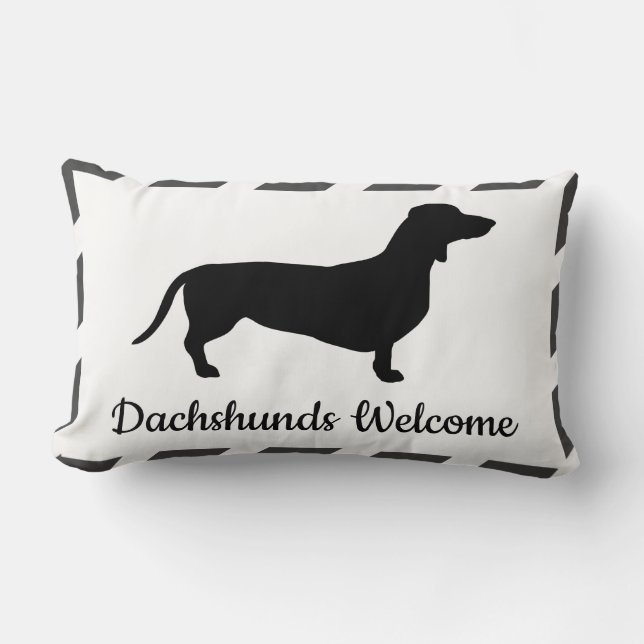Grey & White Stripes Dachshunds Welcome Lumbar Cushion (Front)