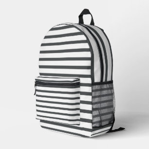 Grey White Stripes Printed Backpack