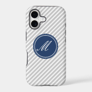 Grey & White Stripes w Monogram iPhone 5 Case