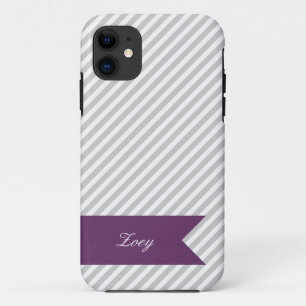 Grey & White Stripes w Monogram iPhone 5 Case