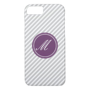 Grey & White Stripes w Monogram iPhone 7 Case