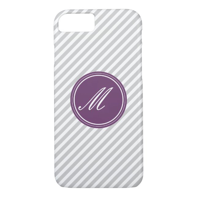 Grey & White Stripes w Monogram iPhone 7 Case (Back)