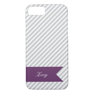Grey & White Stripes w Monogram iPhone 7 Case