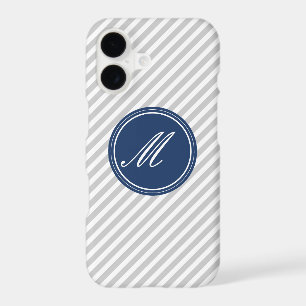 Grey & White Stripes w Monogram iPhone 7 Case