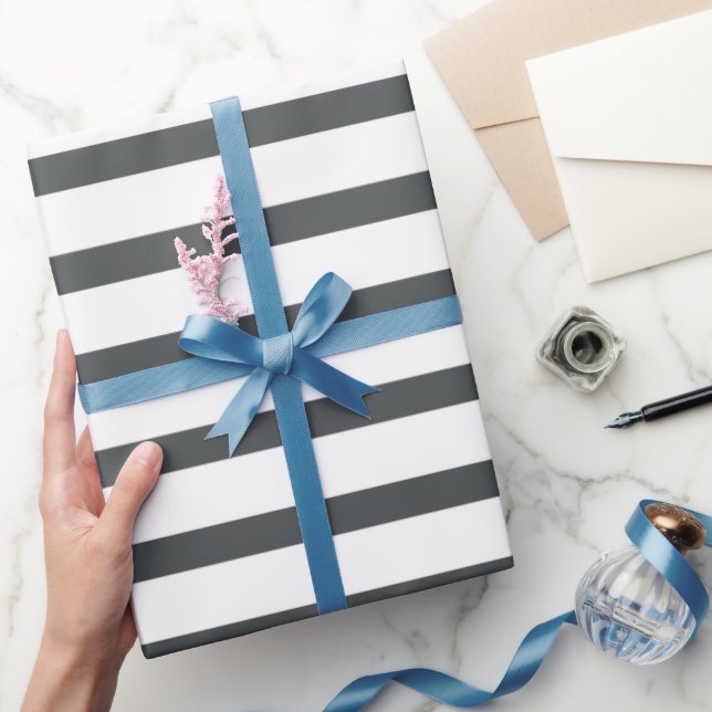 Grey White Stripes Wrapping Paper (Gifting)