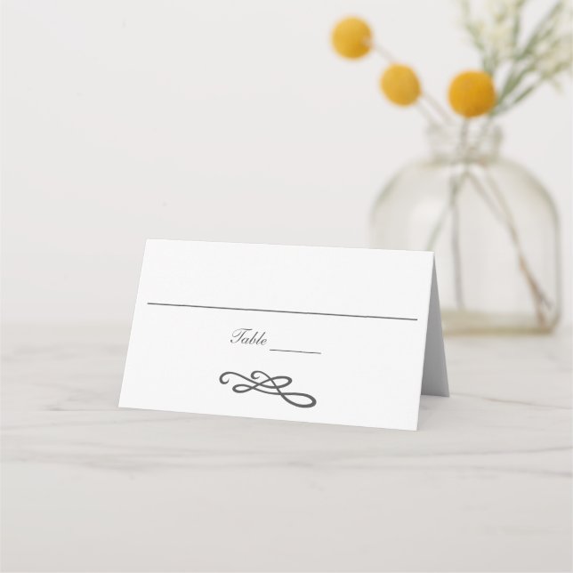 Grey White Swirl Flourish Simple Traditional Place Card (Front)