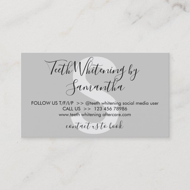 Grey White Teeth Whitening Aftercare Tips Business Card (Front)