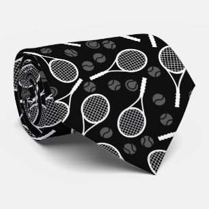Grey & White Tennis Dad Ball Racket Pattern Black  Tie