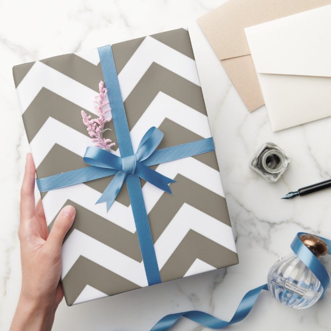 Grey & White Thick Chevron Wedding Birthday V3 Wrapping Paper (Gifting)