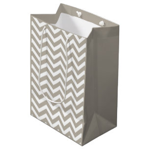 Grey & White Thick Chevron Wedding Birthday V4 Medium Gift Bag