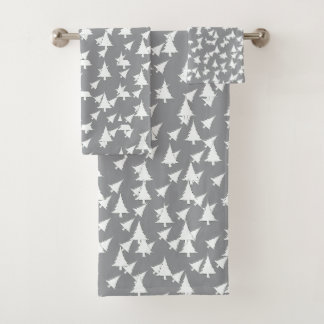 Grey White Trees Bath Towel Set