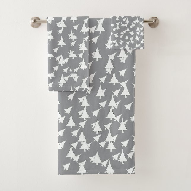Grey White Trees  Bath Towel Set (Insitu)