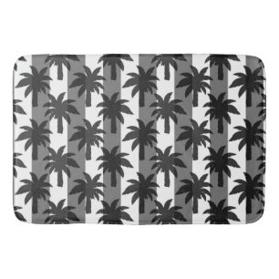 Grey White Tropical Palm Trees Stripes Design Bath Mat