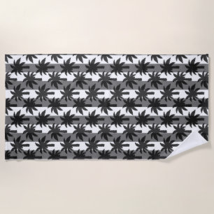 Grey White Tropical Palm Trees Stripes Design Beach Towel