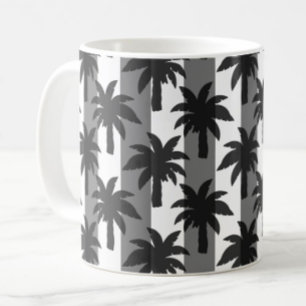 Grey White Tropical Palm Trees Stripes Design  Coffee Mug
