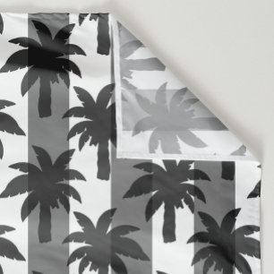 Grey White Tropical Palm Trees Stripes Design  Fabric