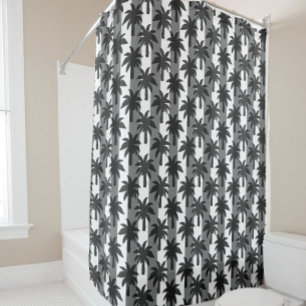 Grey White Tropical Palm Trees Stripes Design Shower Curtain