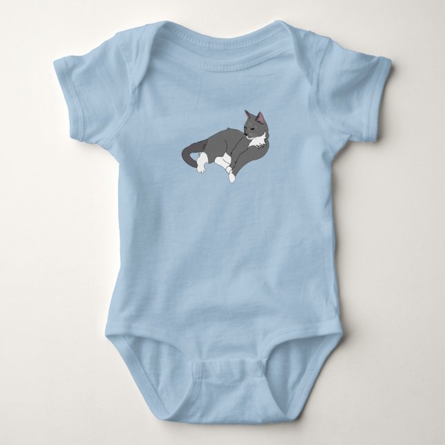 Grey & White Tuxedo Cat Baby Bodysuit (Front)