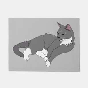 Grey & White Tuxedo Cat Doormat