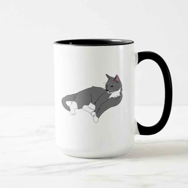 Grey & White Tuxedo Cat Mug (Right)