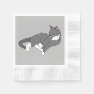 Grey & White Tuxedo Cat Napkin