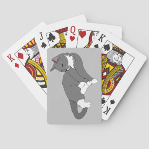 Grey & White Tuxedo Cat Playing Cards