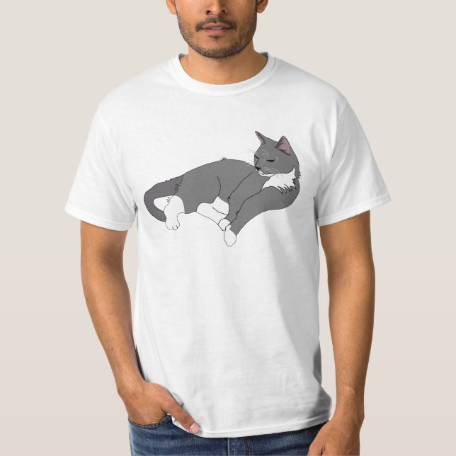 Grey & White Tuxedo Cat T-Shirt (Front)