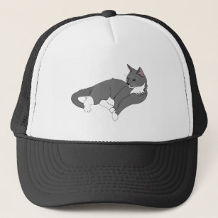 Grey & White Tuxedo Cat Trucker Hat