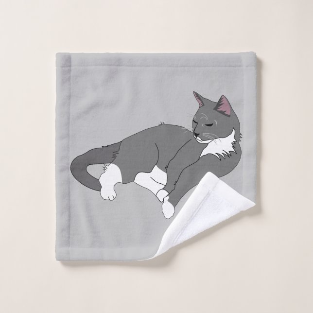 Grey & White Tuxedo Cat Wash Cloth (Wash Cloth)