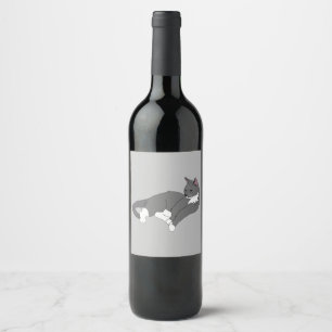 Grey & White Tuxedo Cat Wine Label
