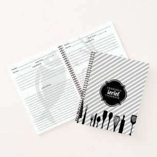 Grey & White Utensils Personalised Recipe Notebook