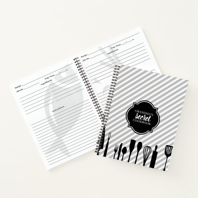 Grey & White Utensils Personalised Recipe Notebook (Inside)