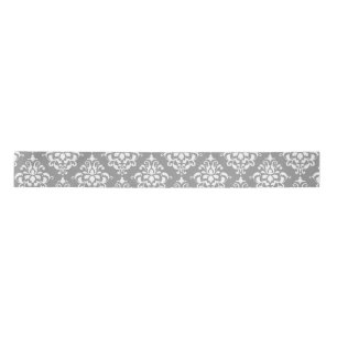 Grey White Vintage Damask Pattern 1 Satin Ribbon