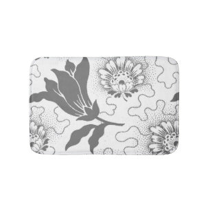 Grey White Vintage Farmhouse Style Floral Print Bath Mat