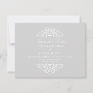 Grey & White Vintage Scroll Wedding Save The Date