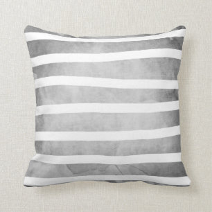 Grey White Watercolor Stripes Pattern Cushion