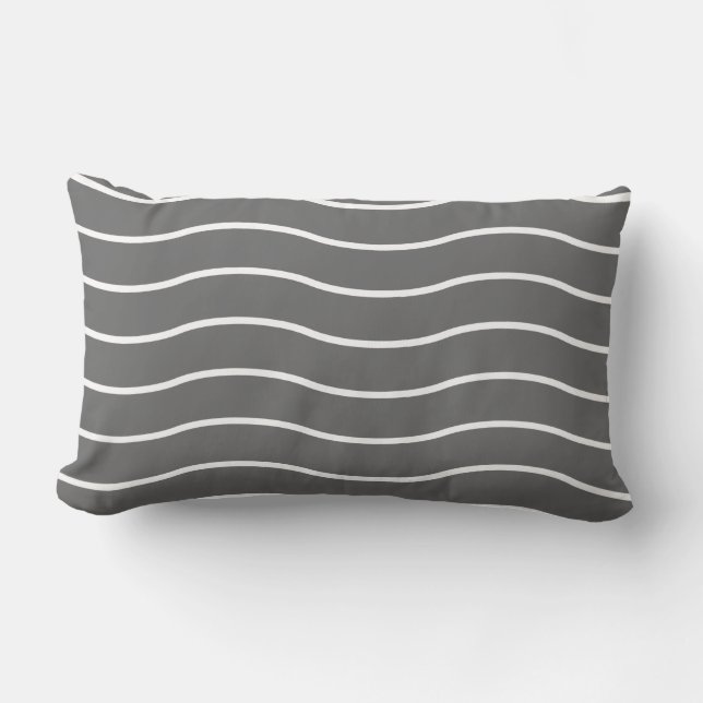 Grey White Wave Pattern Lumbar Pillow (Front)