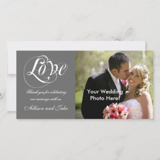 Grey White Wedding Thank You Photo Card Template