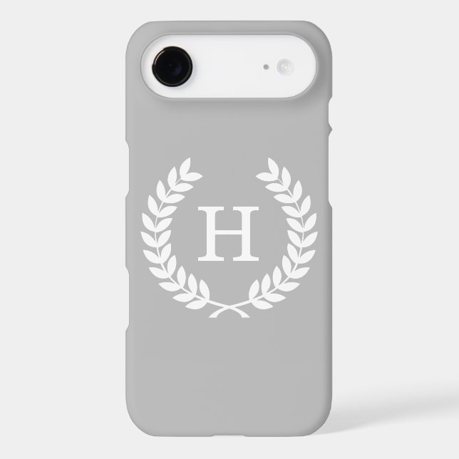 Grey White Wheat Laurel Wreath Initial Monogram Case-Mate iPhone Case (Back)