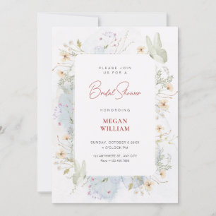 Grey white wildflowers watercolor bridal shower invitation
